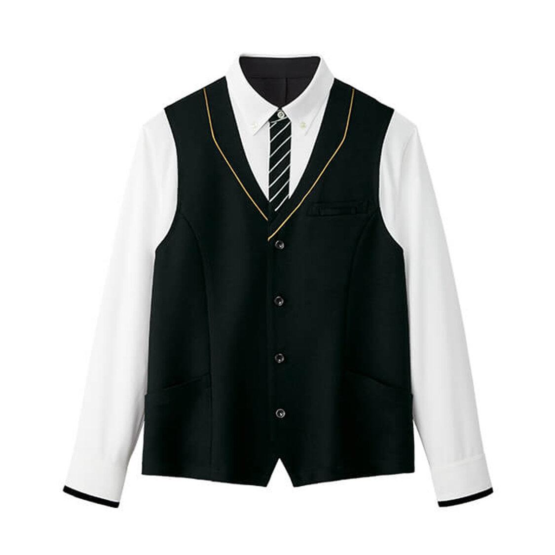 【ビコロール・ストライプ】男女兼用長袖ジレシャツ（ブラック）