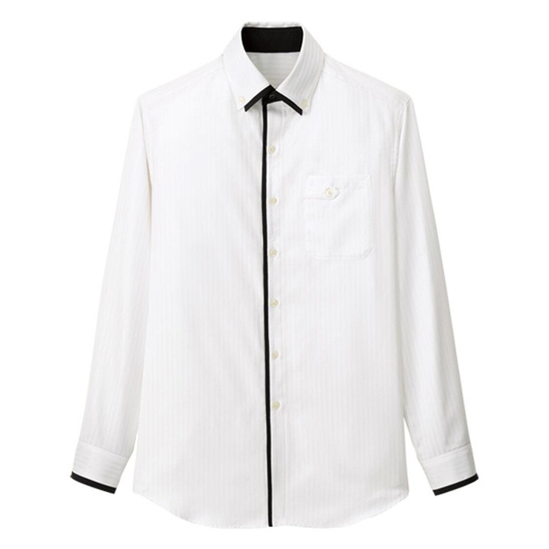 【シルック・ストライプ】男女兼用長袖シャツ（白系）