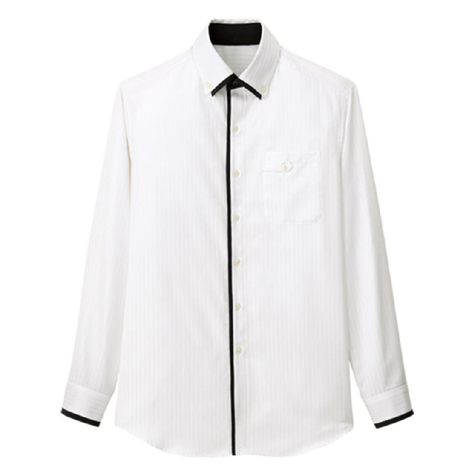 【シルック・ストライプ】男女兼用長袖シャツ（白系）
