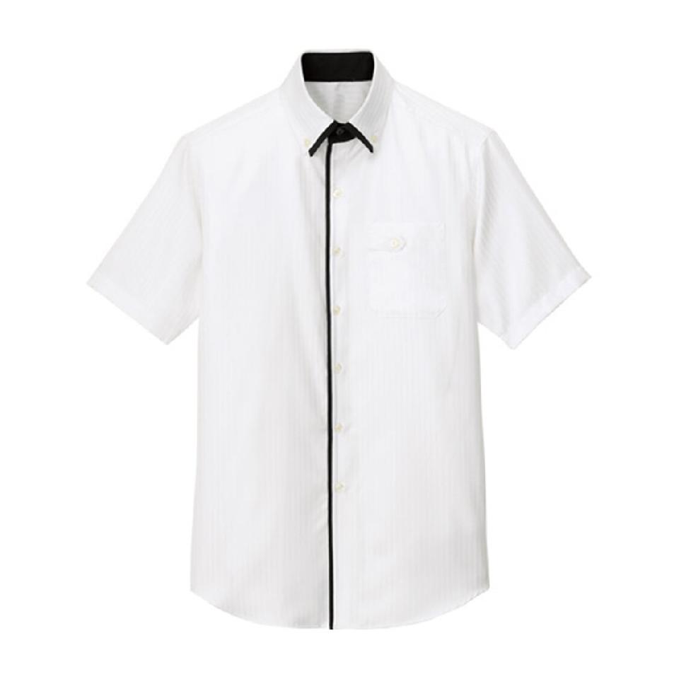 【シルック・ストライプ】男女兼用半袖シャツ（白系）