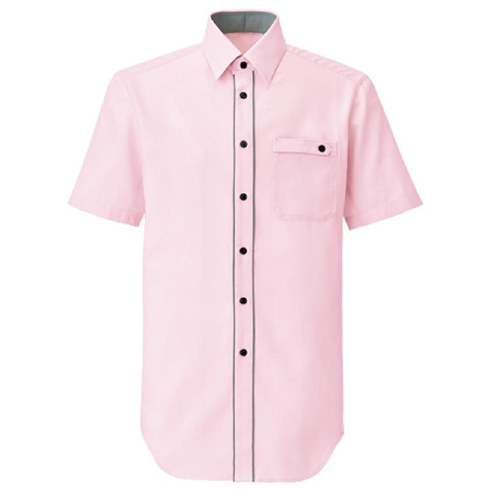 【テクノ・シャンブレー】男女兼用半袖シャツ（ピンク）
