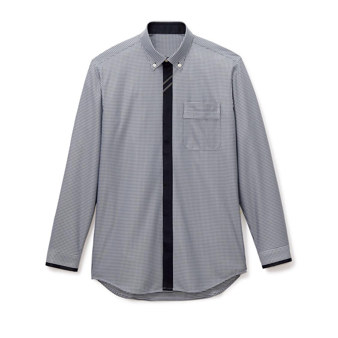 【ギンガムチェック・トリコット】男女兼用長袖シャツ（グレー）