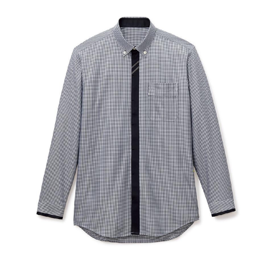 【ギンガムチェック・トリコット】男女兼用長袖シャツ（グレー）