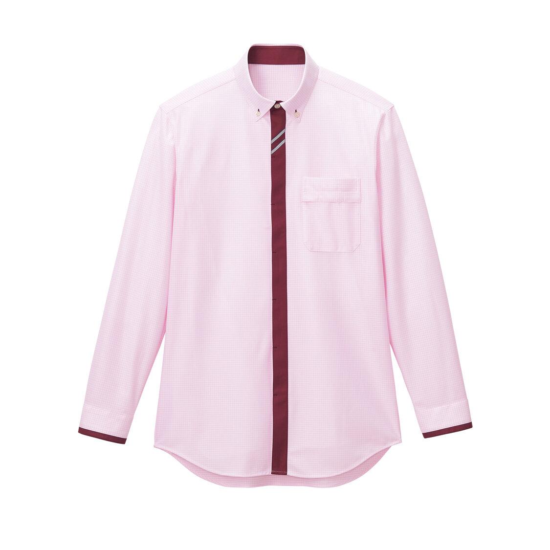 【ギンガムチェック・トリコット】男女兼用長袖シャツ（ピンク）