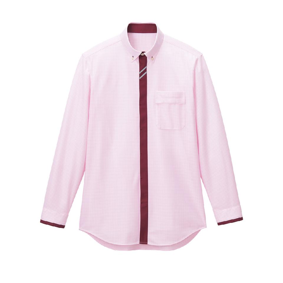 【ギンガムチェック・トリコット】男女兼用長袖シャツ（ピンク）