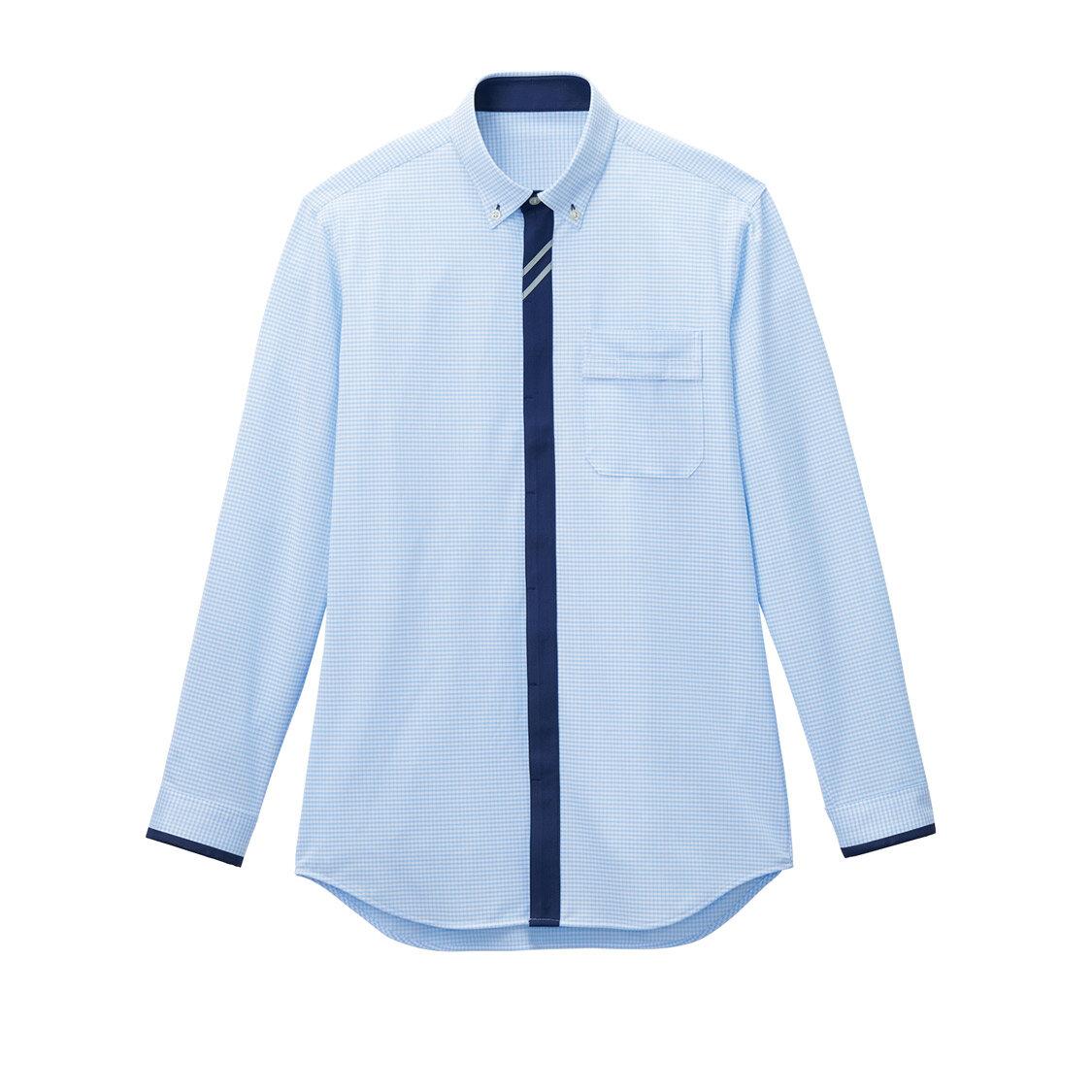 【ギンガムチェック・トリコット】男女兼用長袖シャツ（ブルー）