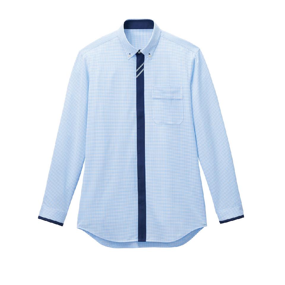【ギンガムチェック・トリコット】男女兼用長袖シャツ（ブルー）